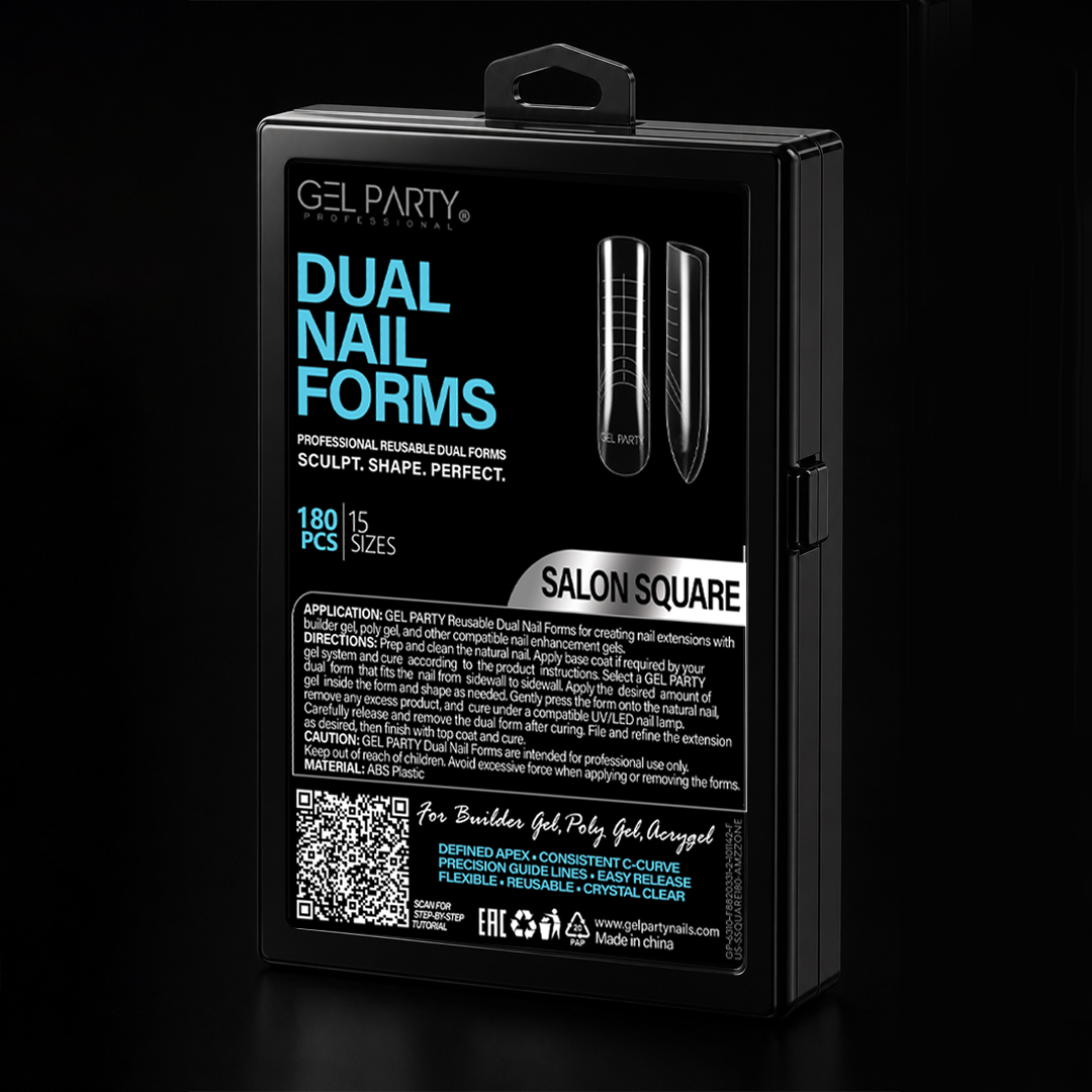 GEL PARTY Salon Square Dual Nail Forms – Professional Reusable Nail Extension Forms, 180 PCS / 15 Sizes